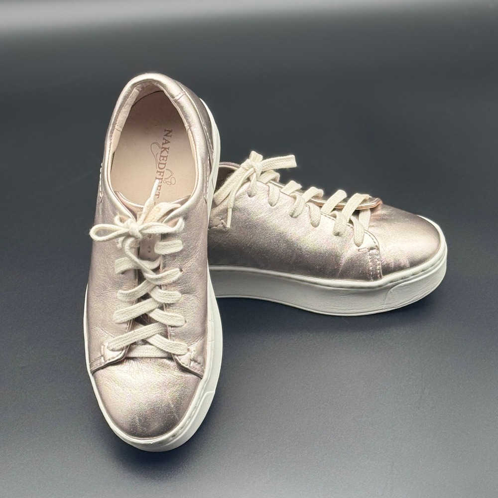 Naked Feet Helixx Sneakers Women 6M Rose Gold Metallic Leather Platform Low Top